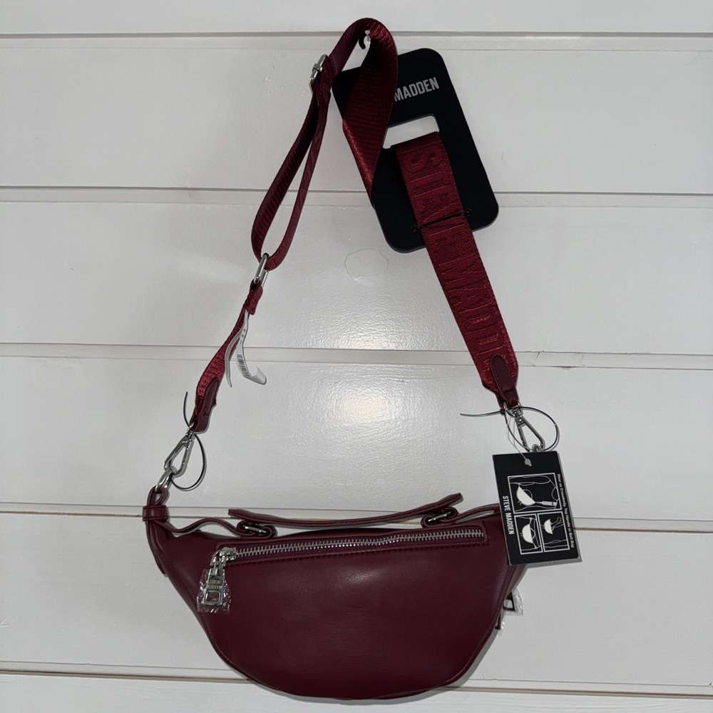 Steve‎ Madden Lisa Vegan Leather Crossbody Belt Bag Burgandy NWT GW995